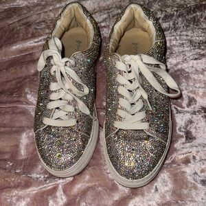 Betsey Johnson Glittering Sneakers with Silver and Gold Accents